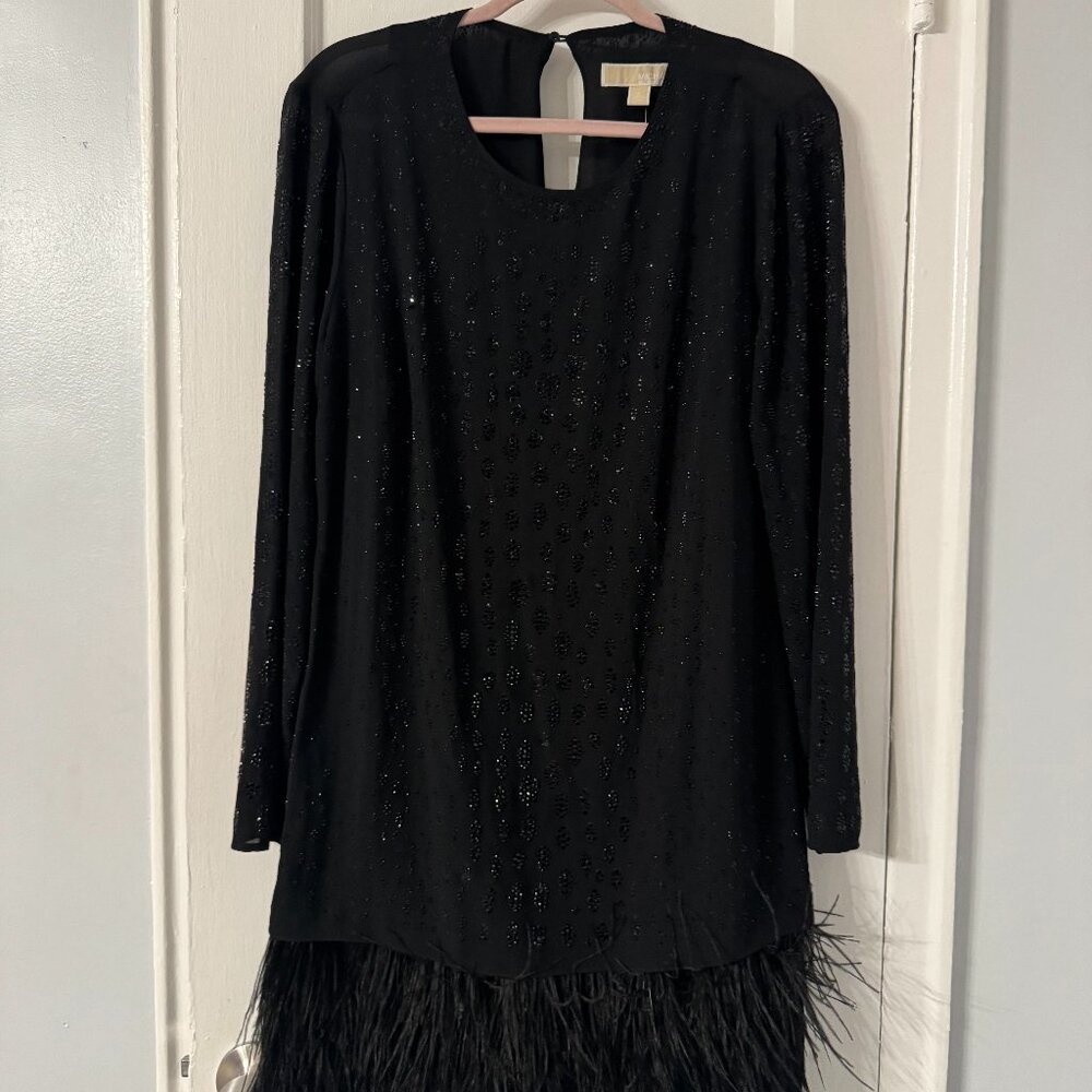 Michael Kors Beaded Dress with Ostrich Feather Trim
